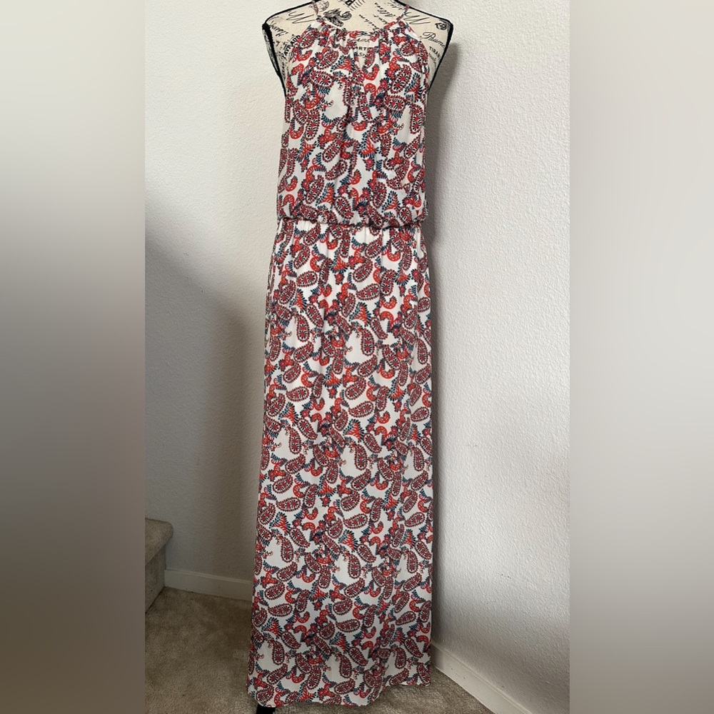 Collective Concepts Red, Blue, and Cream Maxi Dress